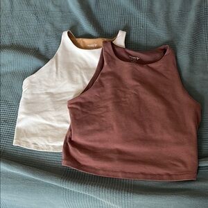 Old Navy Powerchill Cream and Brown Sleeveless Crop Tank Tops/sports bra